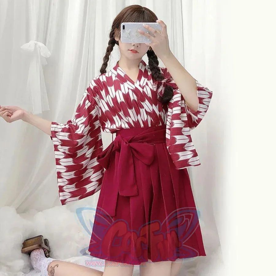 Vintage Kimono Top Pleated Skirt Set J40364