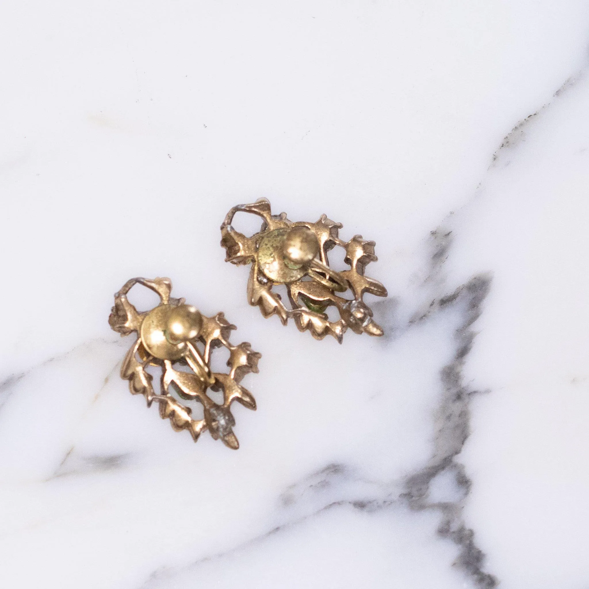 Vintage Lisner Gold Leaf Earrings with Pastel Rhinestones in Blue, Green, and Pink