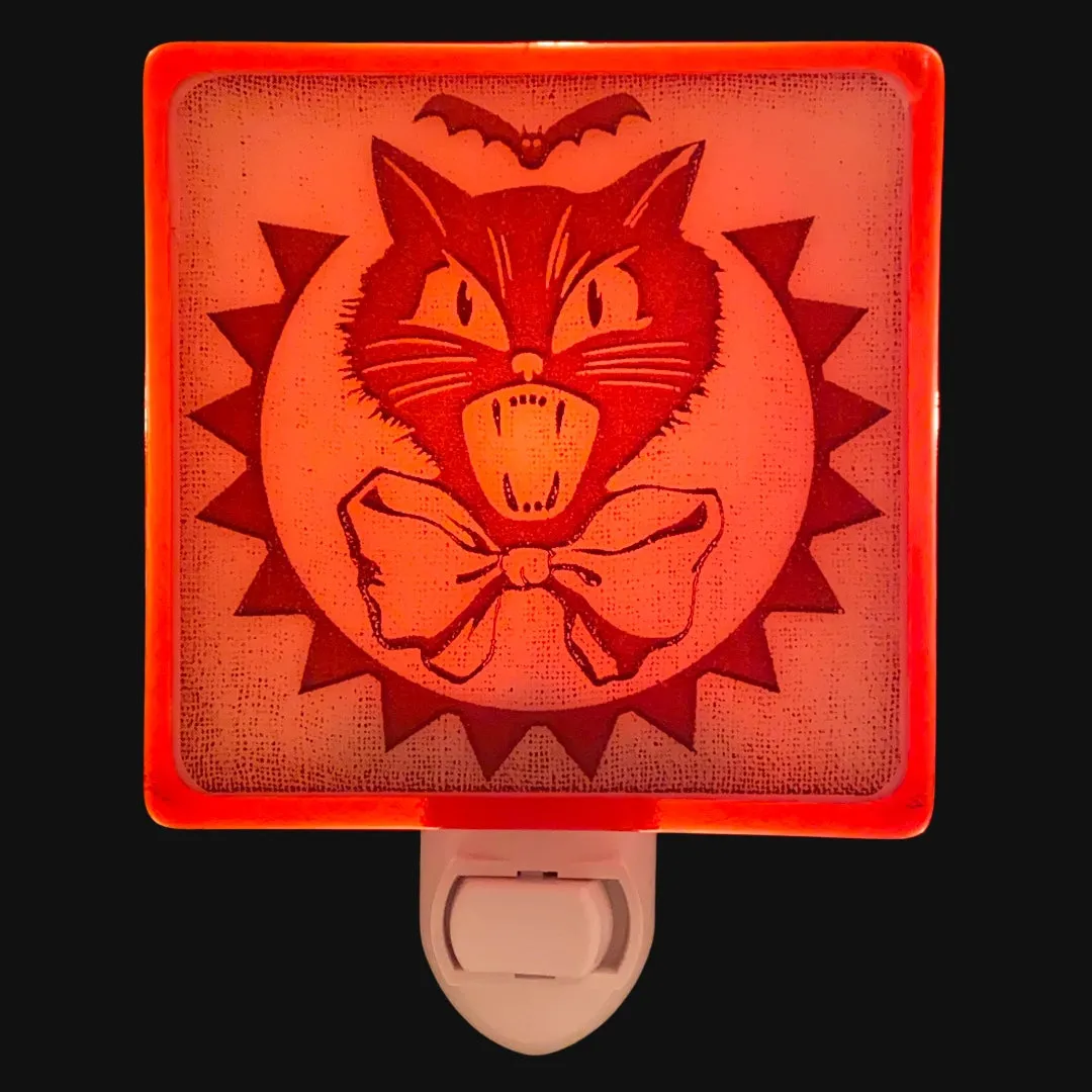 Vintage Style Halloween Black Cat And Bat Night Light
