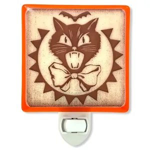 Vintage Style Halloween Black Cat And Bat Night Light