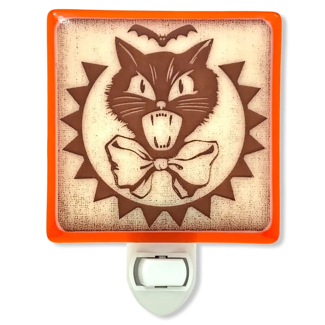 Vintage Style Halloween Black Cat And Bat Night Light