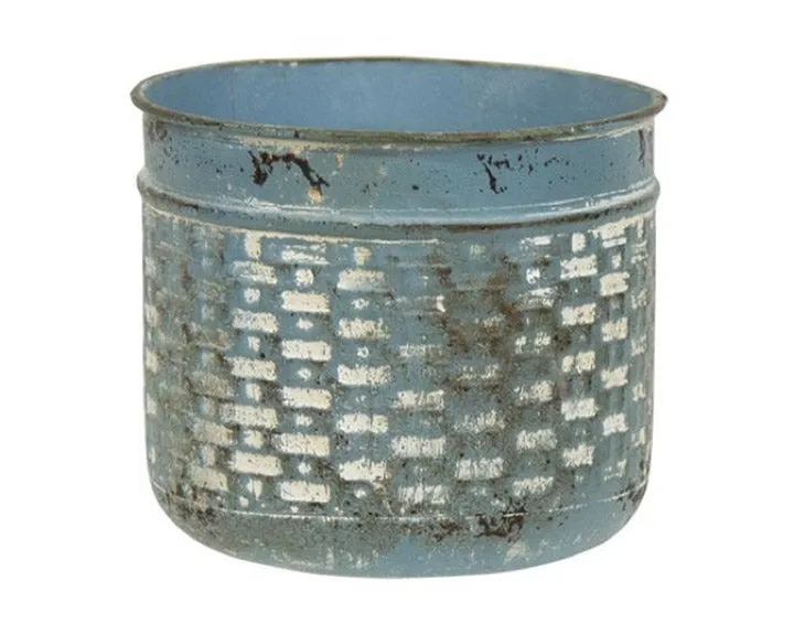 Vintage style muted aqua blue basketweave pot