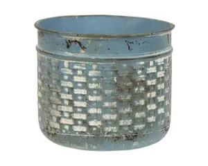 Vintage style muted aqua blue basketweave pot