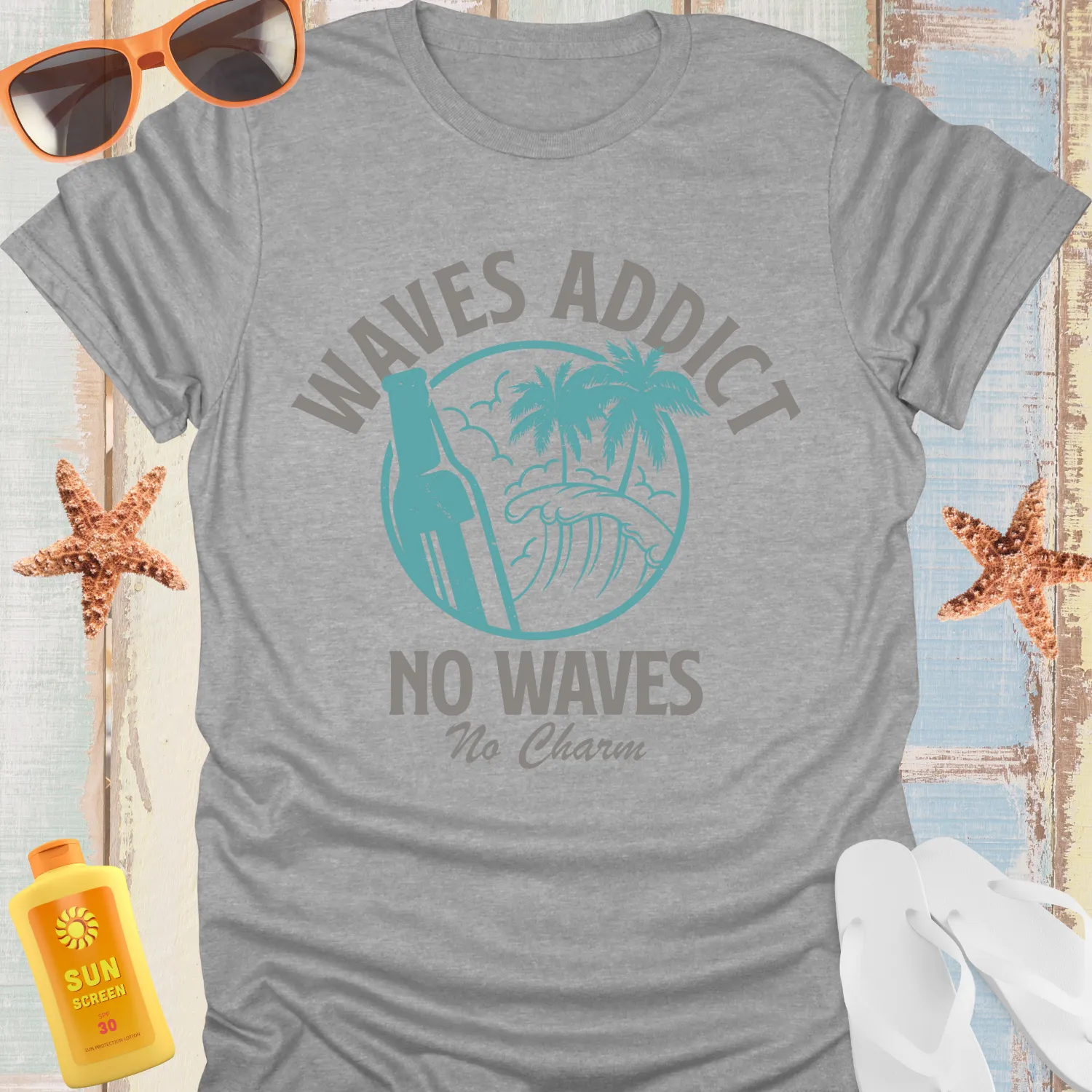 Vintage Style Surf Waves Addict T-Shirt For Beach Lovers