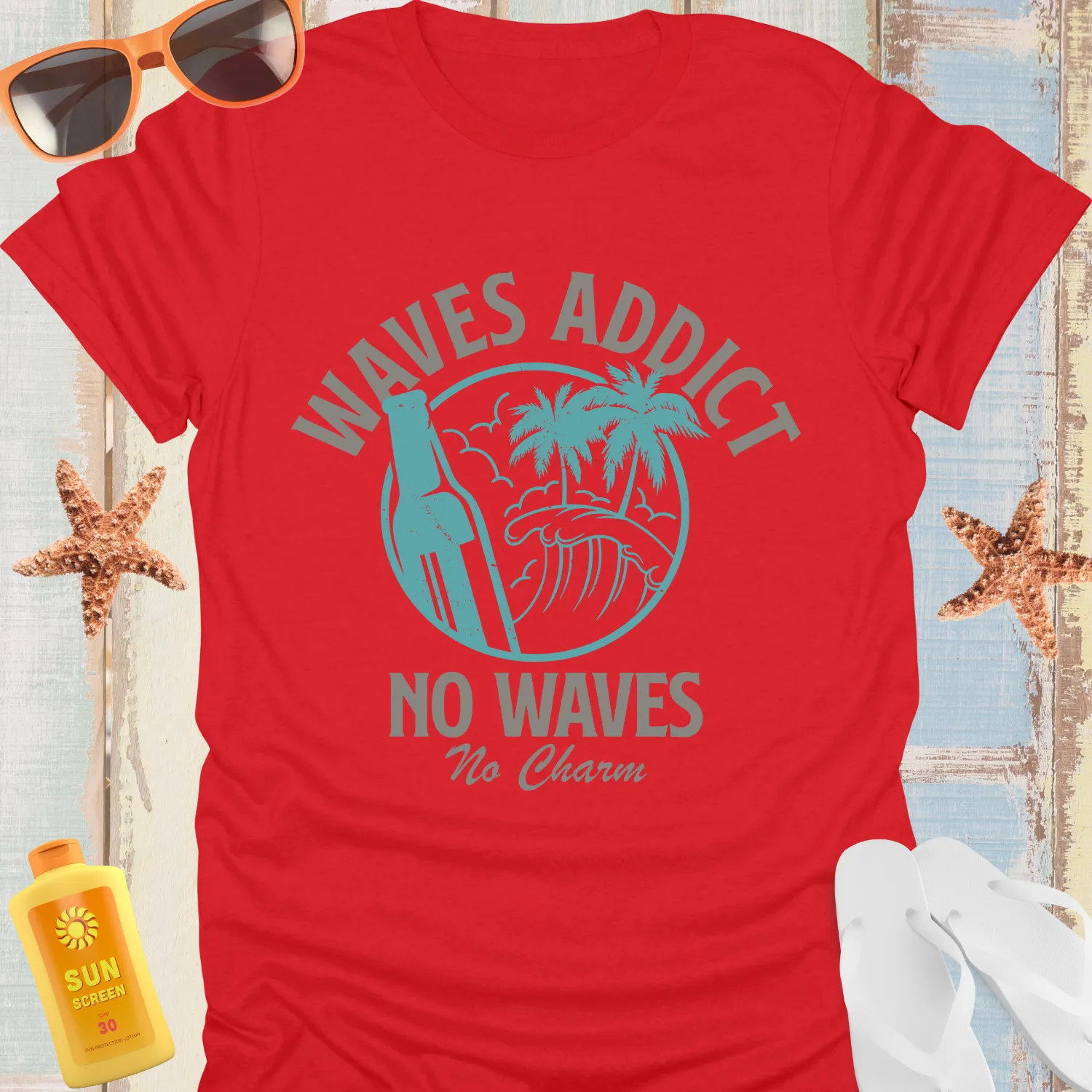 Vintage Style Surf Waves Addict T-Shirt For Beach Lovers