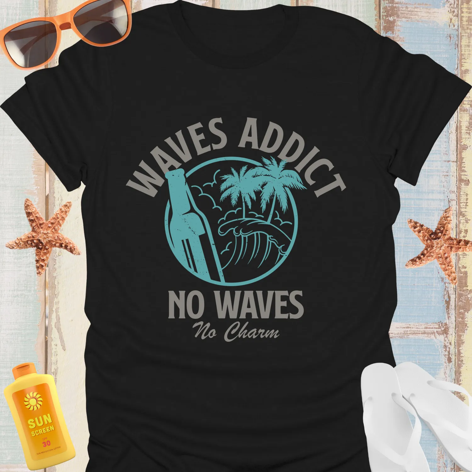 Vintage Style Surf Waves Addict T-Shirt For Beach Lovers