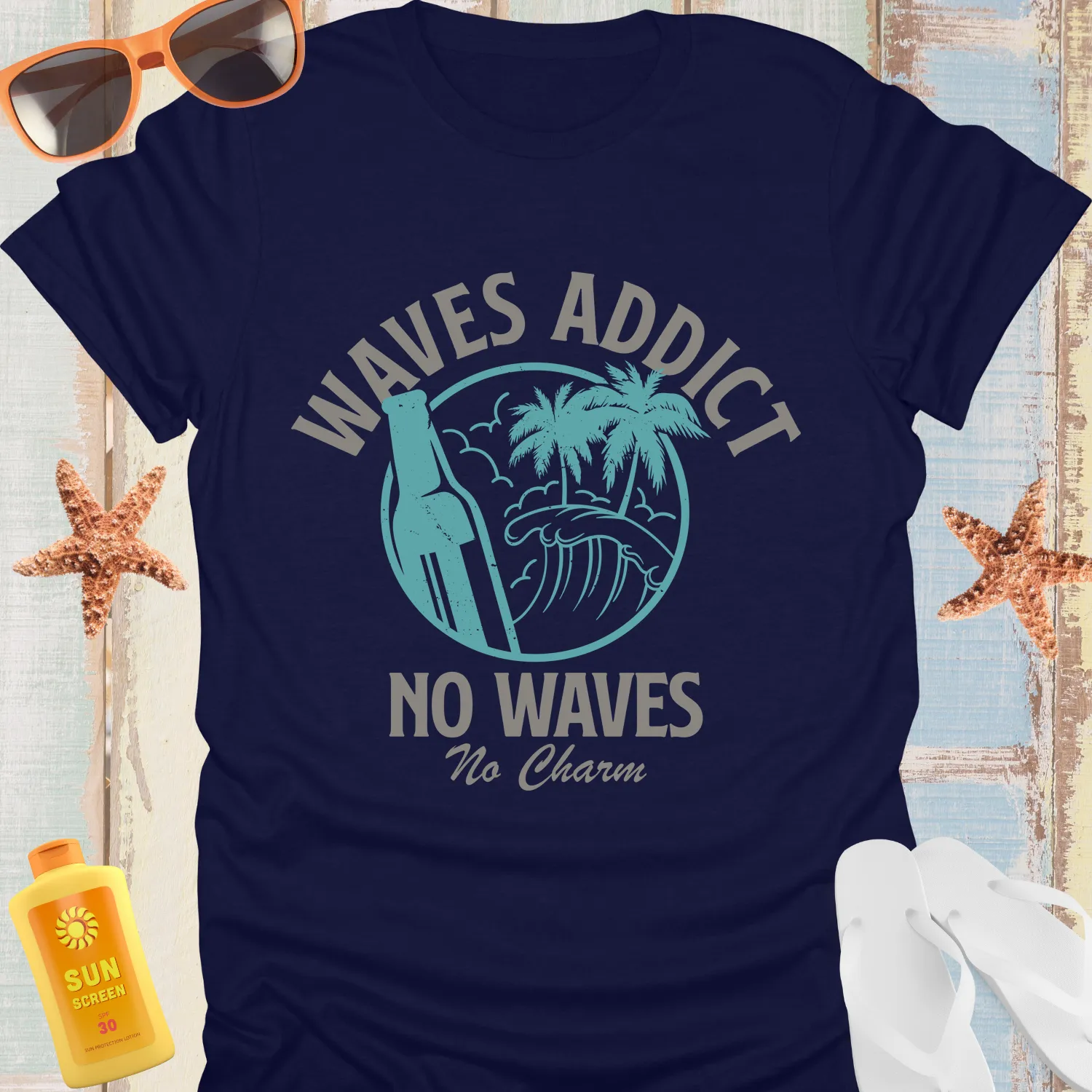Vintage Style Surf Waves Addict T-Shirt For Beach Lovers