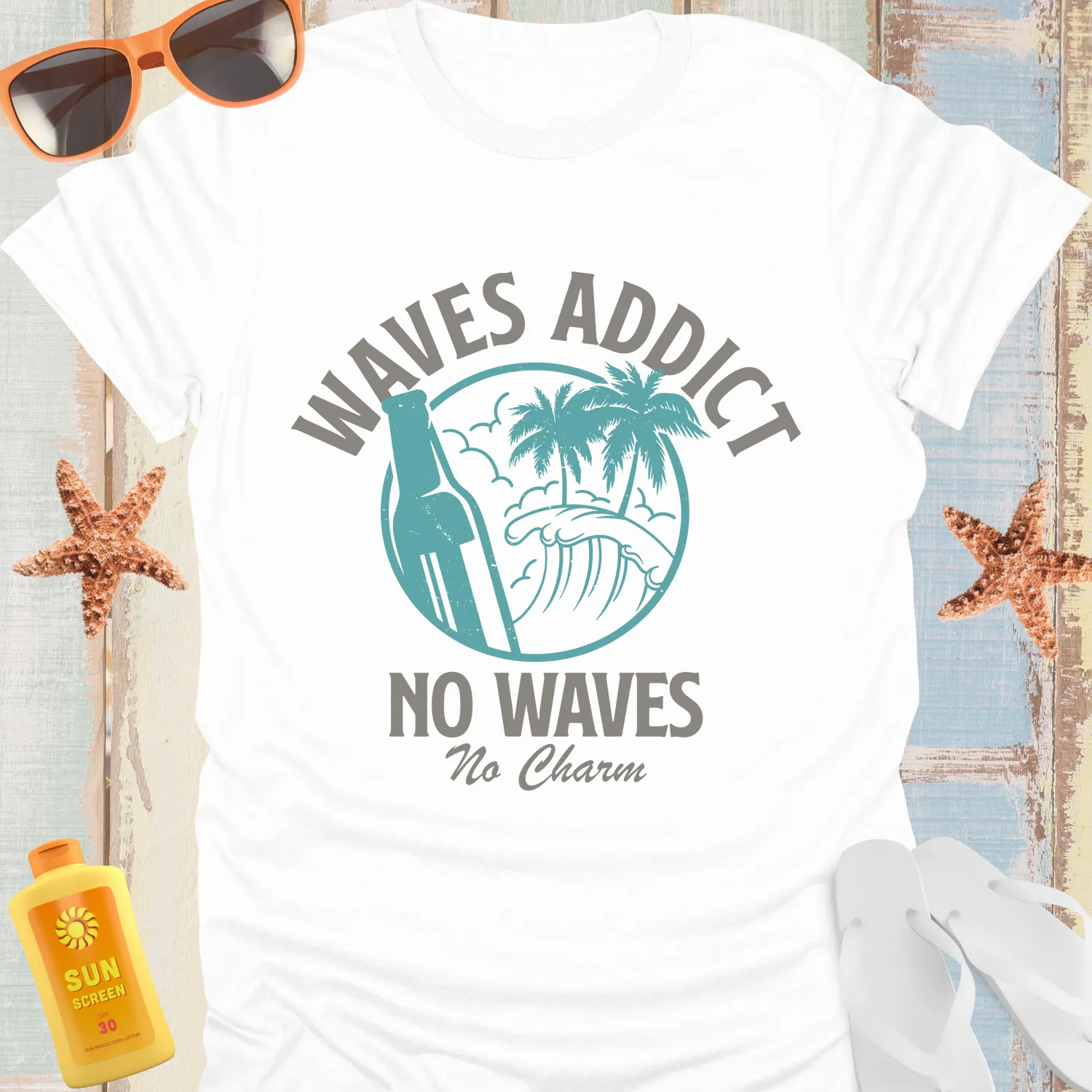 Vintage Style Surf Waves Addict T-Shirt For Beach Lovers