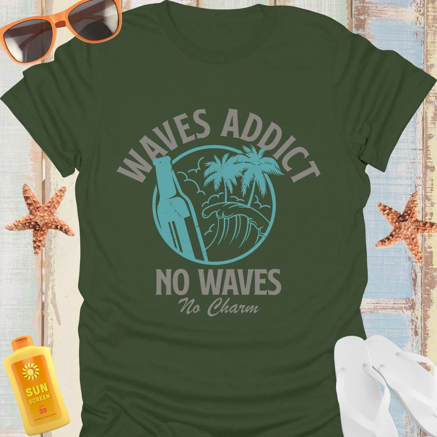 Vintage Style Surf Waves Addict T-Shirt For Beach Lovers