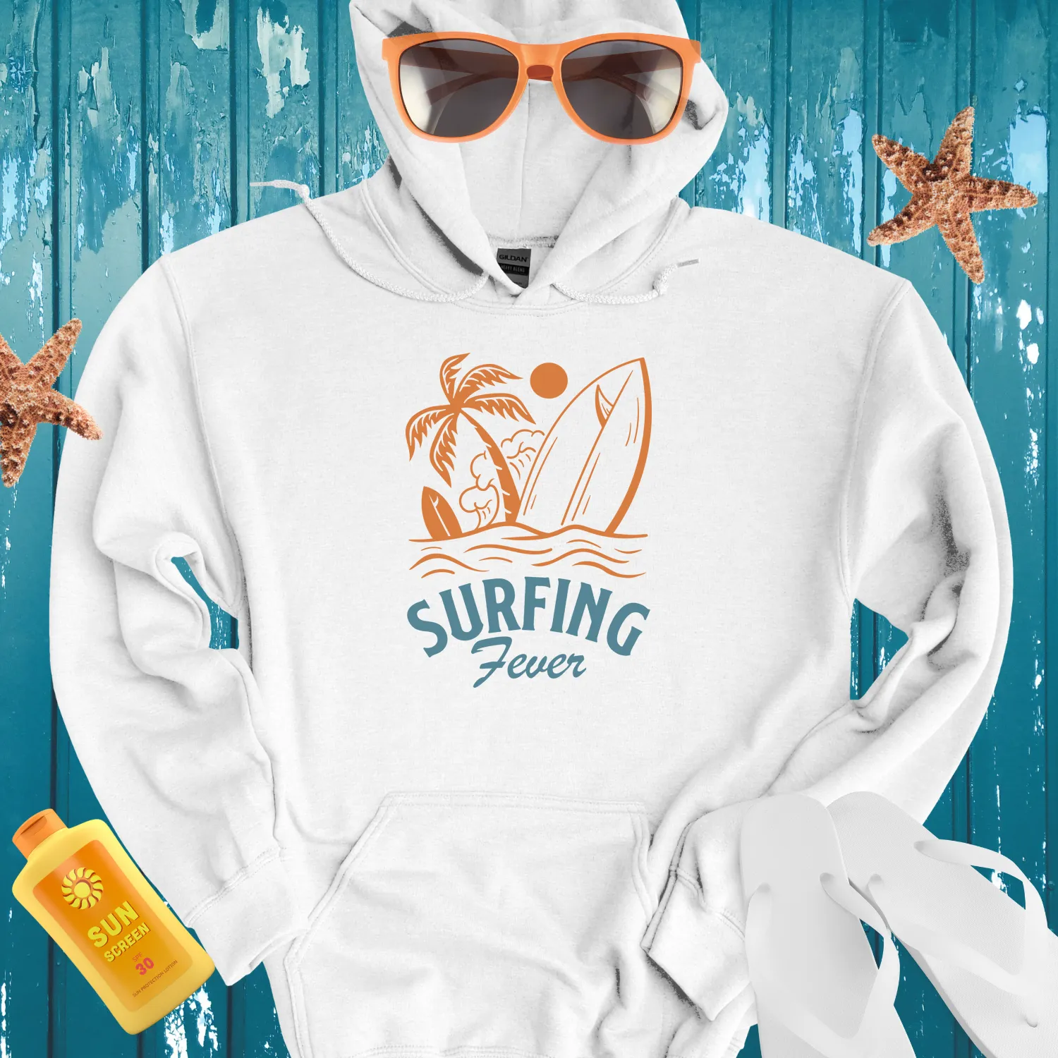 Vintage Surfing Fever Hoodie With Retro Beach Vibes