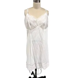Vtg 1950s Vanity Fair Full Slip - 100% Nylon - Sheer Bodice/Cups - SZ 44 - White