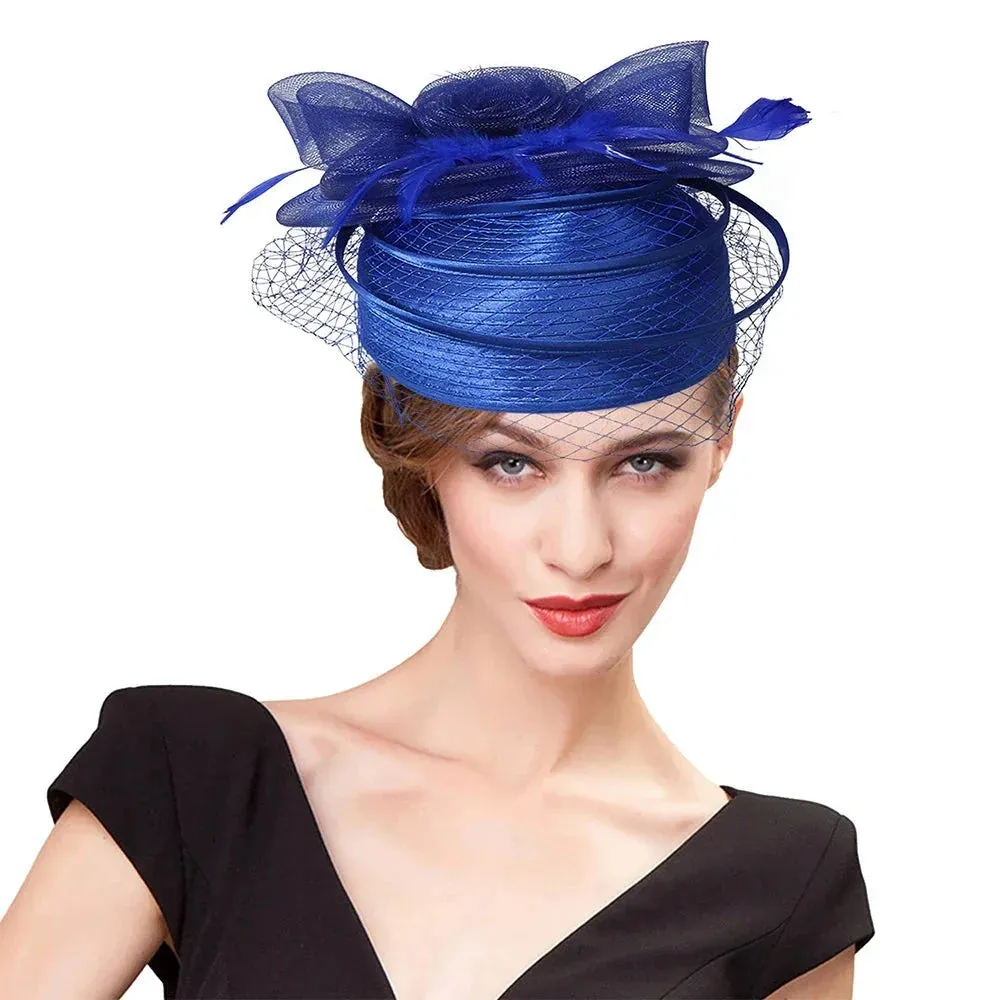 Wedding Church Red Hats Fascinators For Woman With Feather Veil Cocktail Party Headdress Lady Elegant Kentucky Derby Cap
