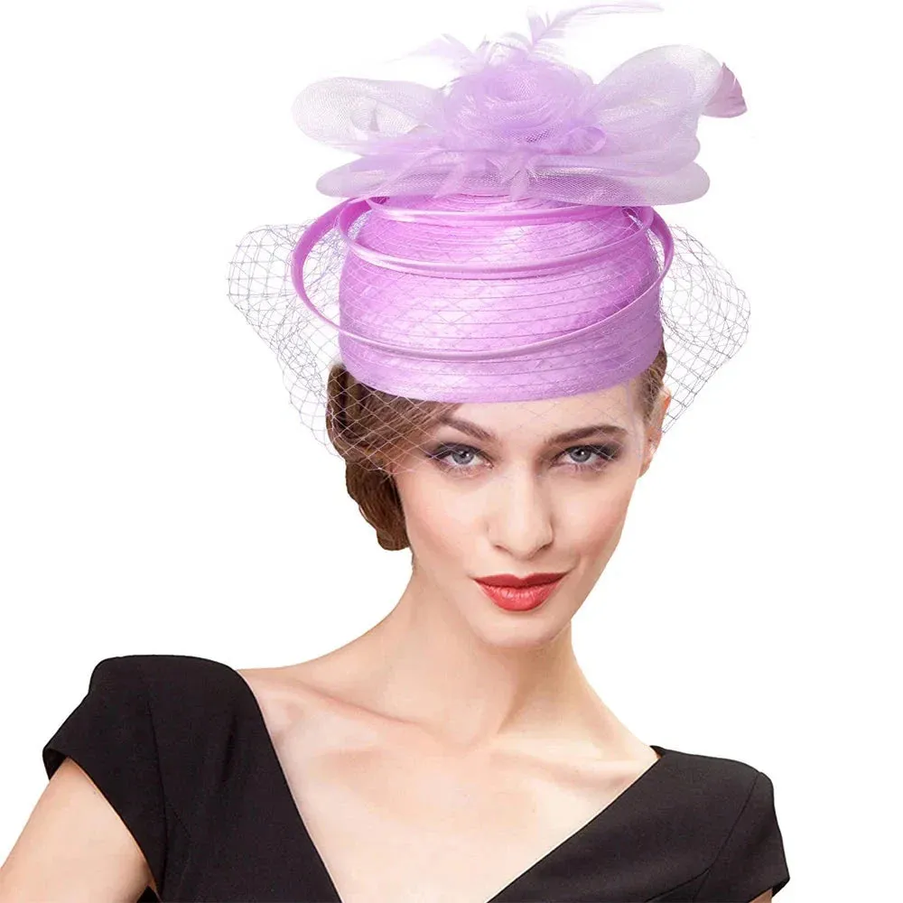 Wedding Church Red Hats Fascinators For Woman With Feather Veil Cocktail Party Headdress Lady Elegant Kentucky Derby Cap