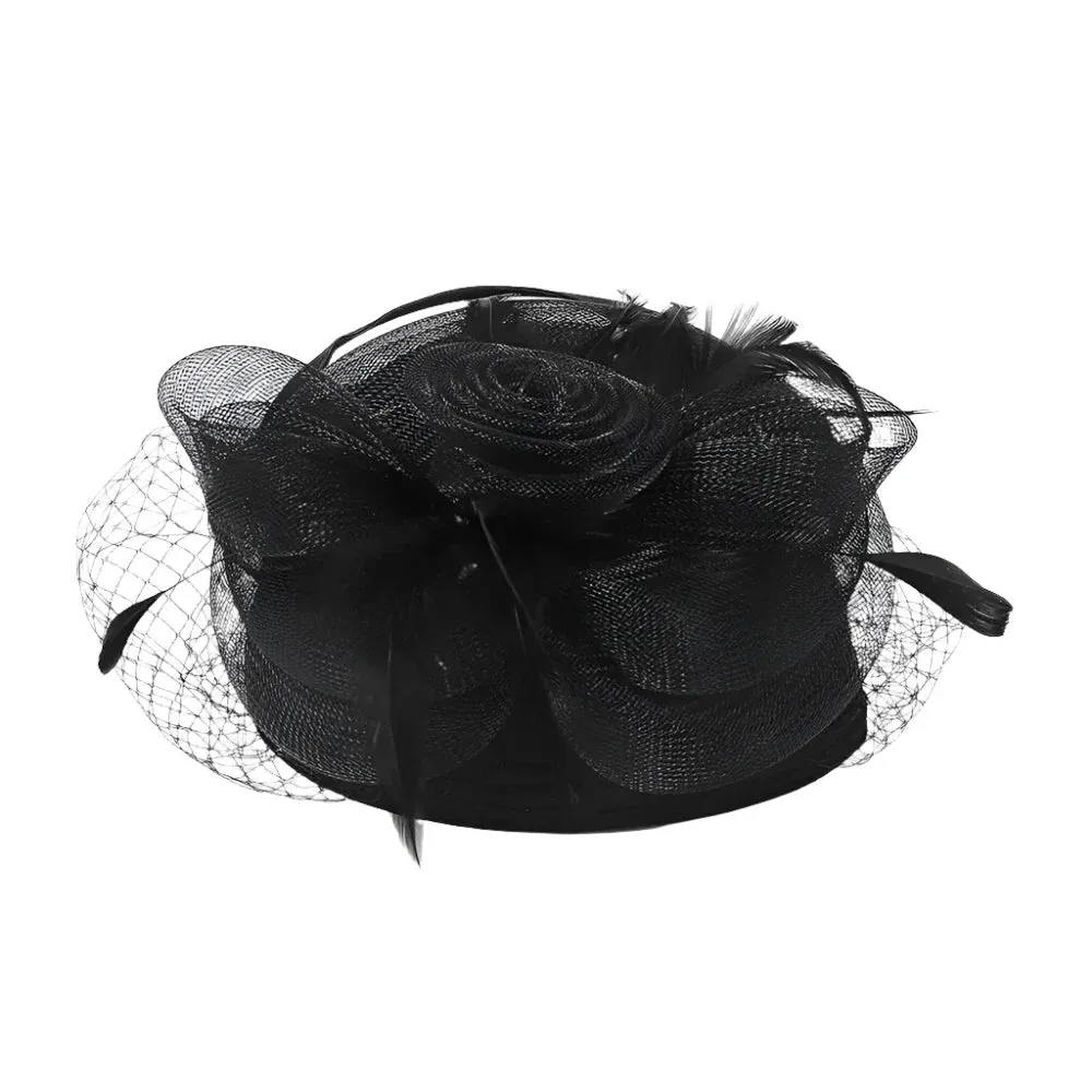 Wedding Church Red Hats Fascinators For Woman With Feather Veil Cocktail Party Headdress Lady Elegant Kentucky Derby Cap