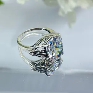 White CZ Ring, Size 7, Oval Cut Gothic Filigree Jewelry D122 - Ready to Ship