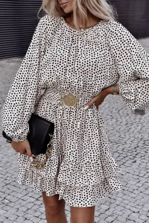 White Polka Dot Ruffle Double Layered Dress