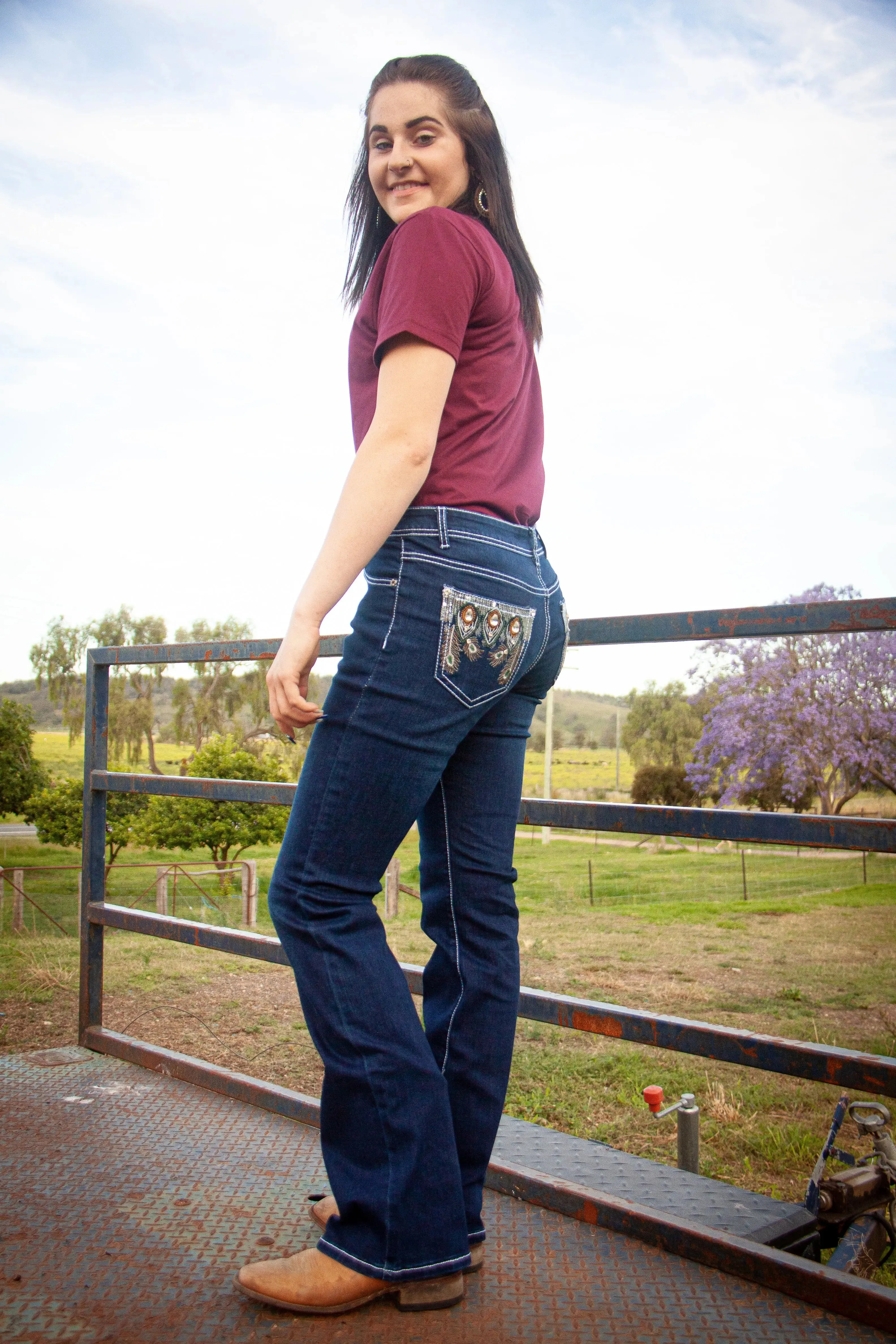 Willow Mid-Rise Boot-Cut Western Jeans