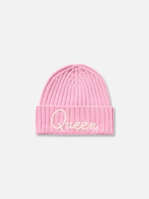 Woman pink ribbed hat Wengen with Queen embroidery