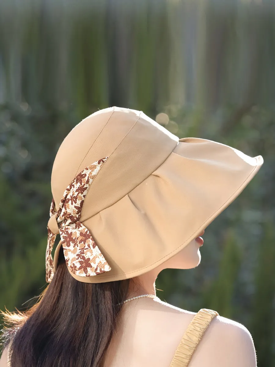 Women Summer Artsy Floral Bowknot Sunproof Hat