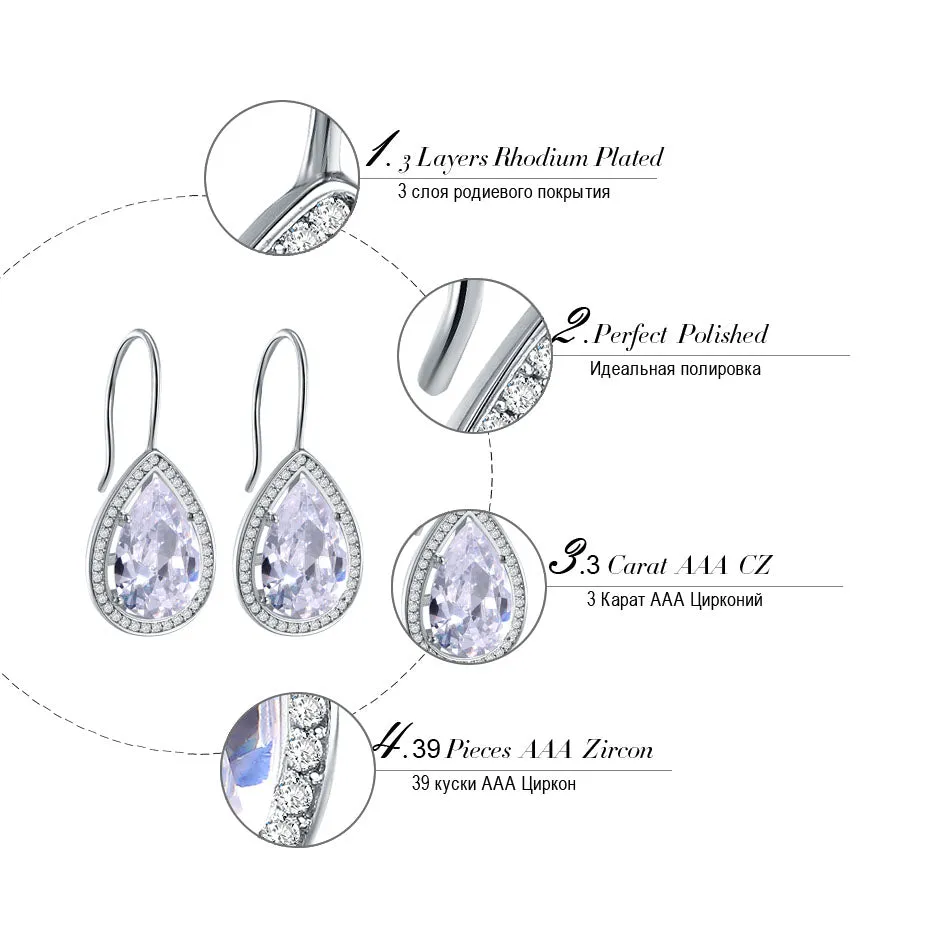 Women's Fashion Elegant Black/Clear Stud Earrings With Big Water Drop Cubic Zirconia