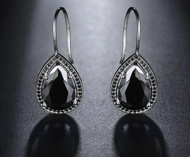 Women's Fashion Elegant Black/Clear Stud Earrings With Big Water Drop Cubic Zirconia
