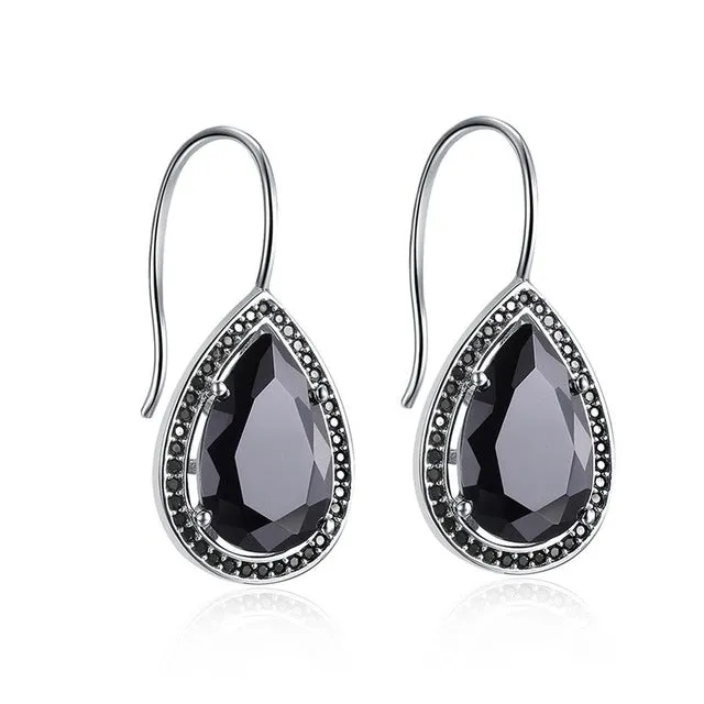Women's Fashion Elegant Black/Clear Stud Earrings With Big Water Drop Cubic Zirconia
