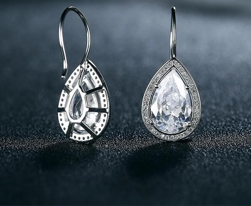 Women's Fashion Elegant Black/Clear Stud Earrings With Big Water Drop Cubic Zirconia