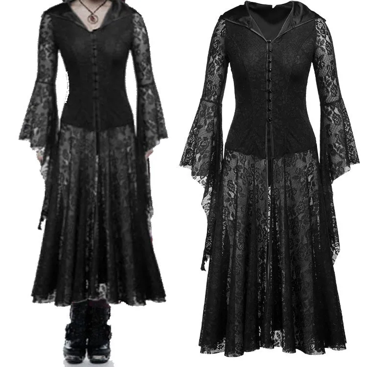 Women's Gothic Vintage Lolita Black Lace Dress