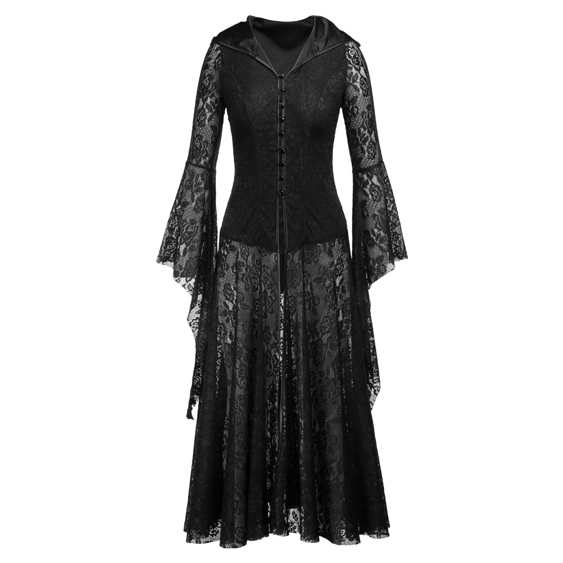 Women's Gothic Vintage Lolita Black Lace Dress