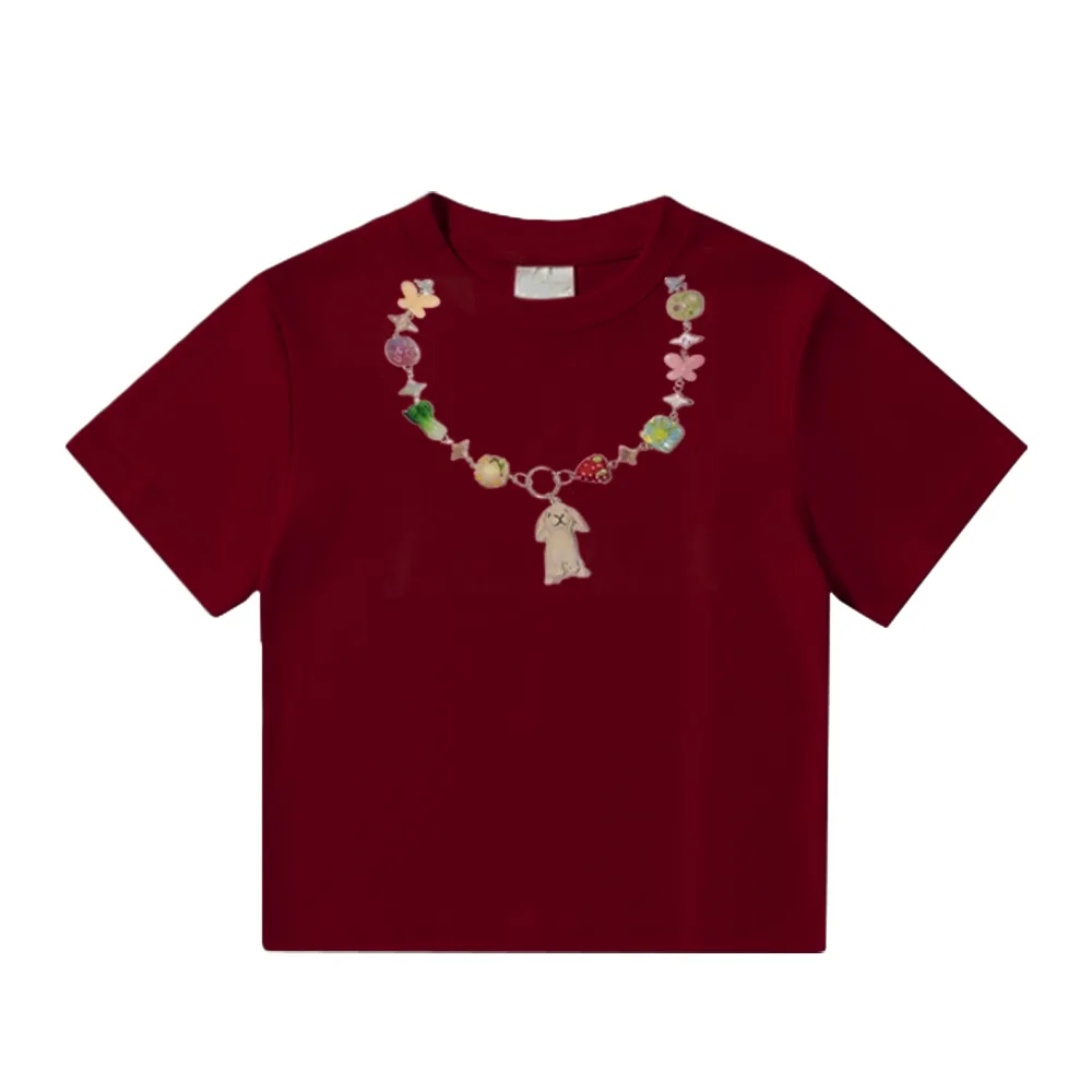 Women's Puppy Necklace Graphic T-Shirt