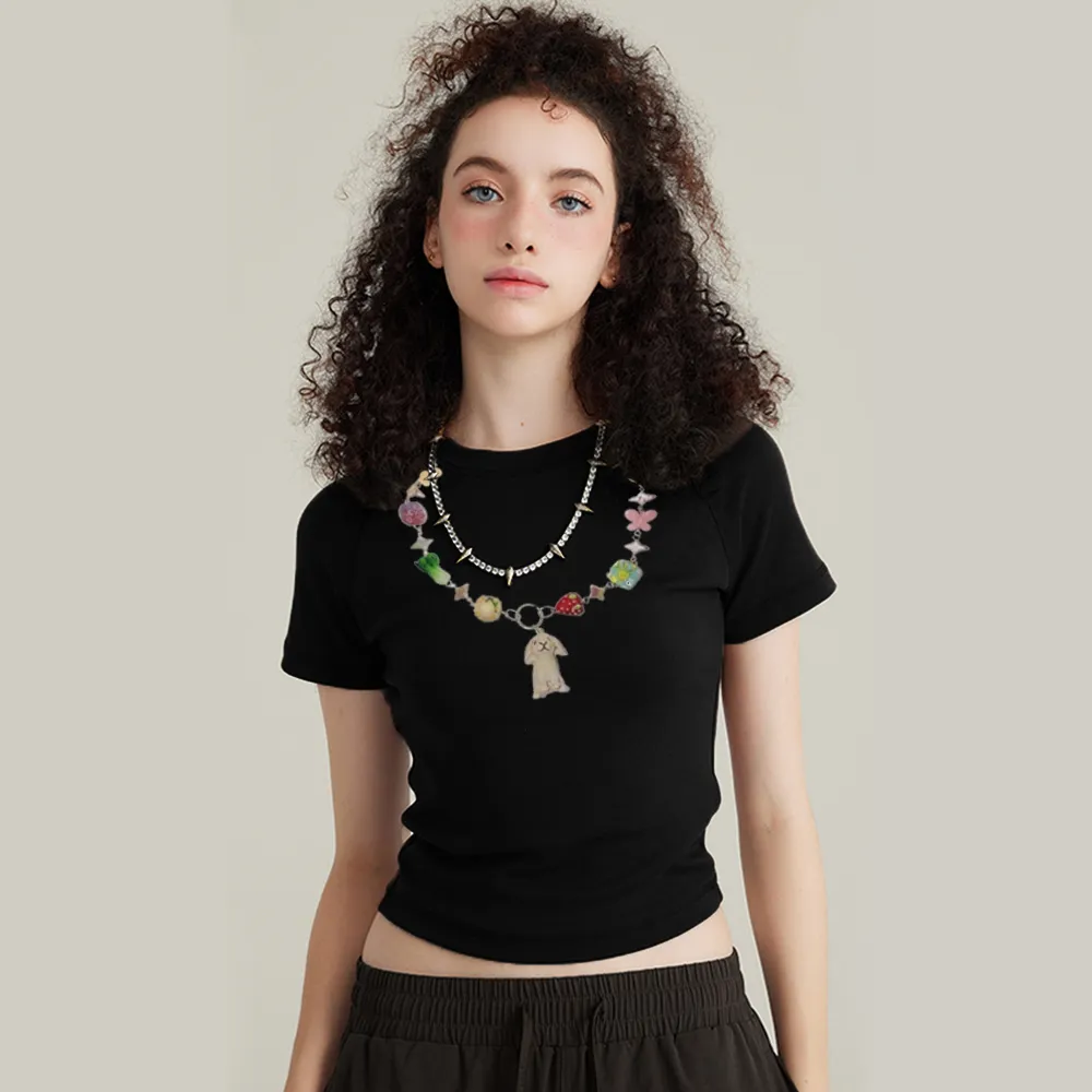 Women's Puppy Necklace Graphic T-Shirt