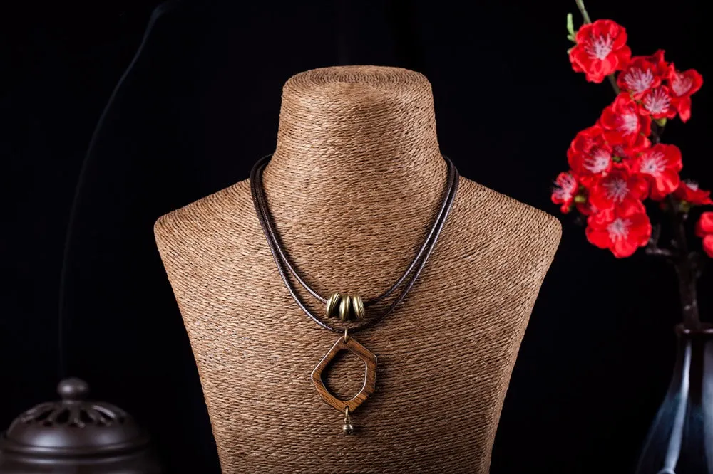 Wooden Choker Necklace with a Polygon Pendant