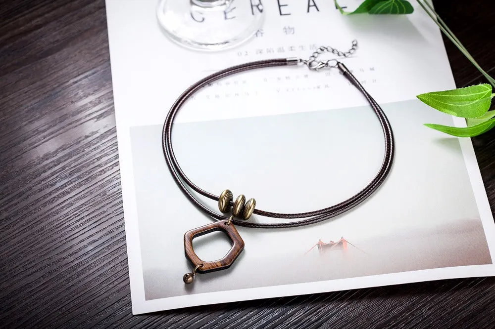 Wooden Choker Necklace with a Polygon Pendant