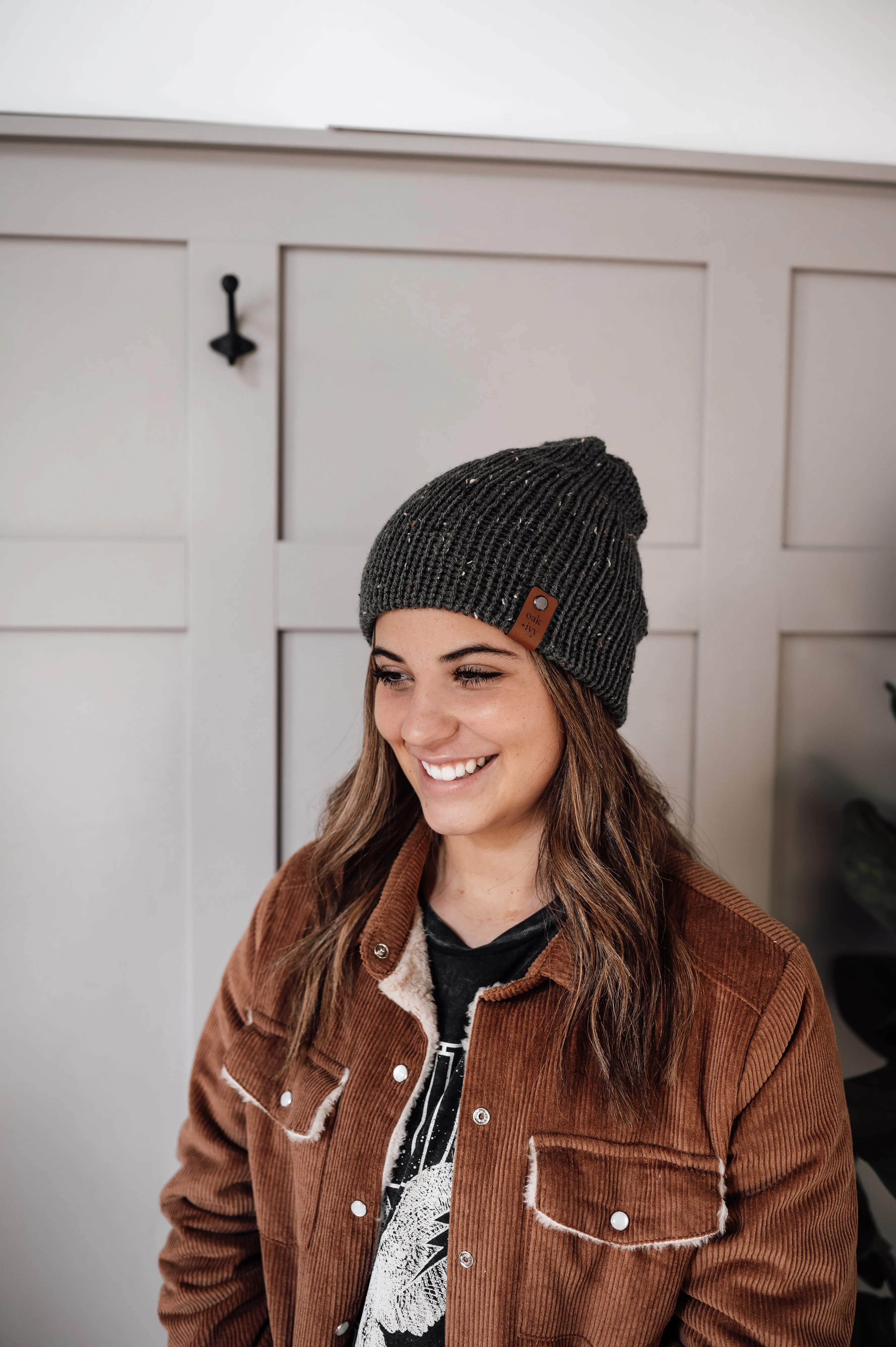 Woodland Knit Beanie - Dk Green Tweed