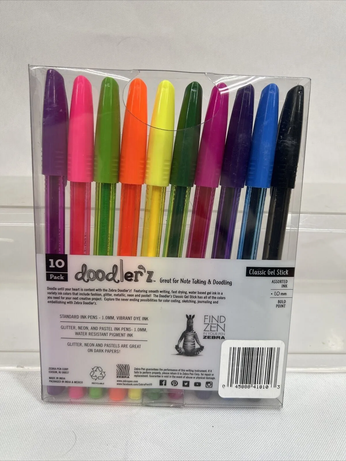 Zebra Doodlerz Gel Pens, 10 pk (5 Neon, 5 Fashion Colors), 1.0mm Bold, #41810